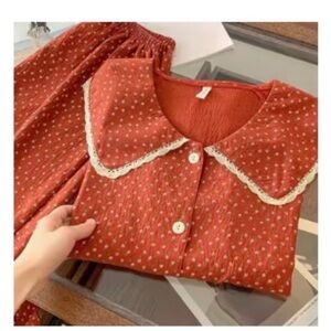 Red Polka Dot Blouse with Lace Collar
